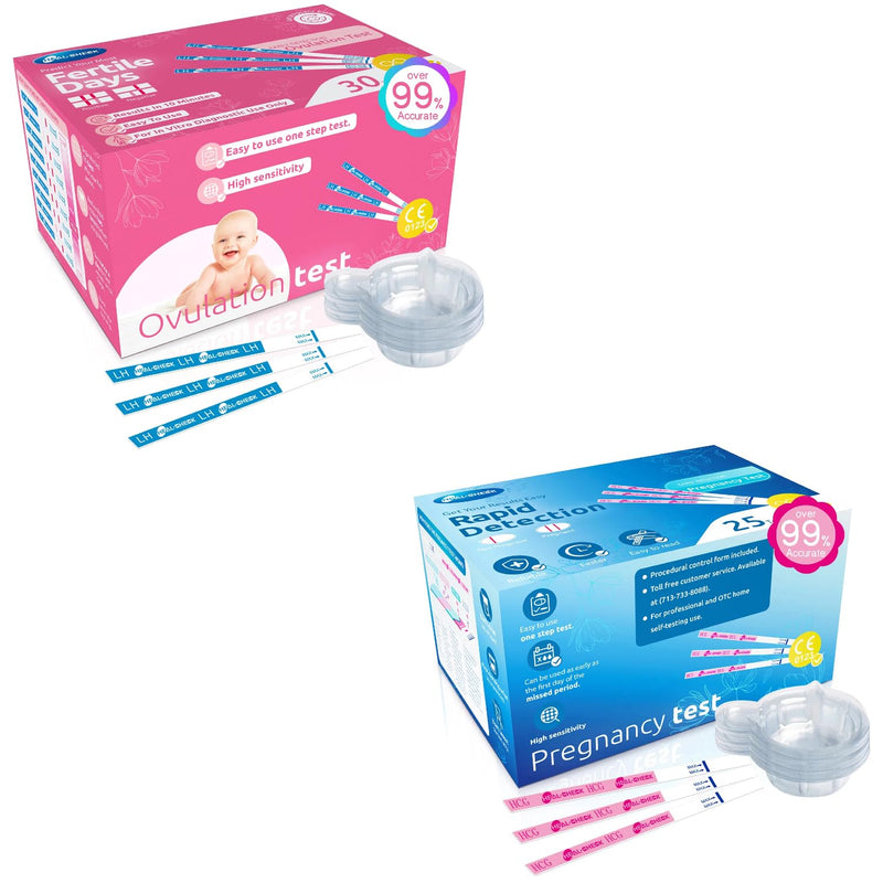 Ovulation Test Strips 30 and Pregnancy Tests 25, HEAL-CHECK Bulk Ovulation Predictor Kit for Women TTC, Over 99% Accuracy, Easy to Use at Home, Individually Wrapped, FSA HSA | 30LH+25HCG+55 Urine Cup
