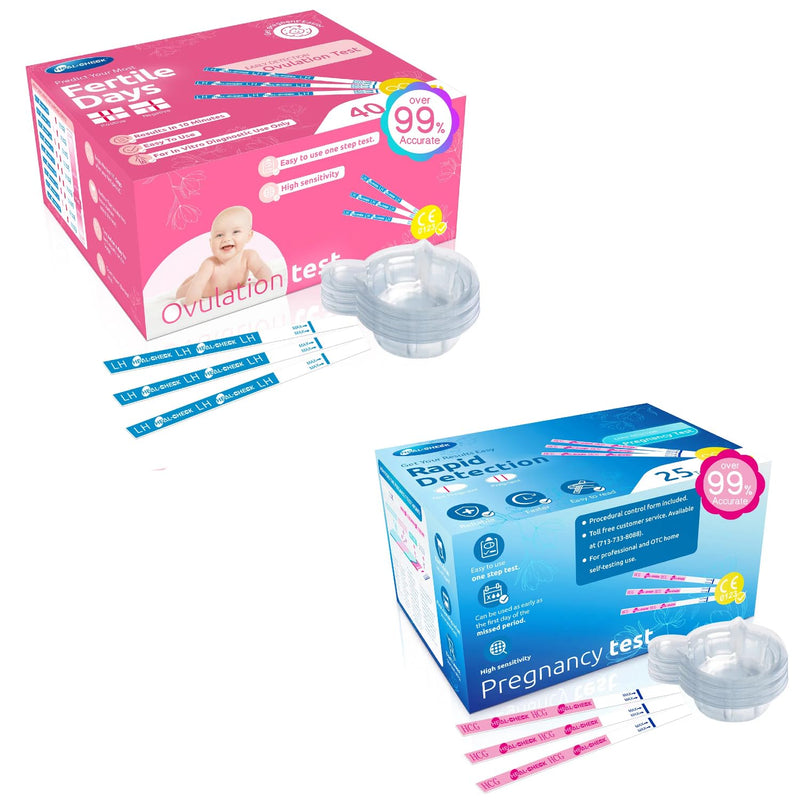 Ovulation Test Strips 40 and Pregnancy Tests 25, HEAL-CHECK Bulk Ovulation Predictor Kit for Women TTC, Over 99% Accuracy, Easy to Use at Home, Individually Wrapped, FSA HSA | 40LH+25HCG+65 Urine Cup