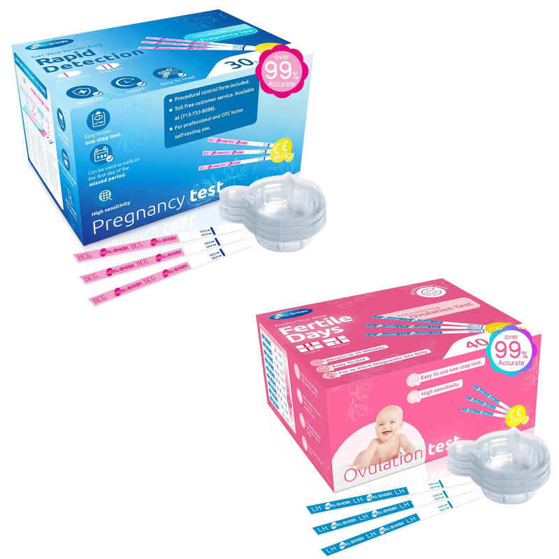 Ovulation Test Strips 40 and Pregnancy Tests 30, HEAL-CHECK Bulk Ovulation Predictor Kit for Women TTC, Over 99% Accuracy, Easy to Use at Home, Individually Wrapped, FSA HSA | 40LH+30HCG+70 Urine Cup