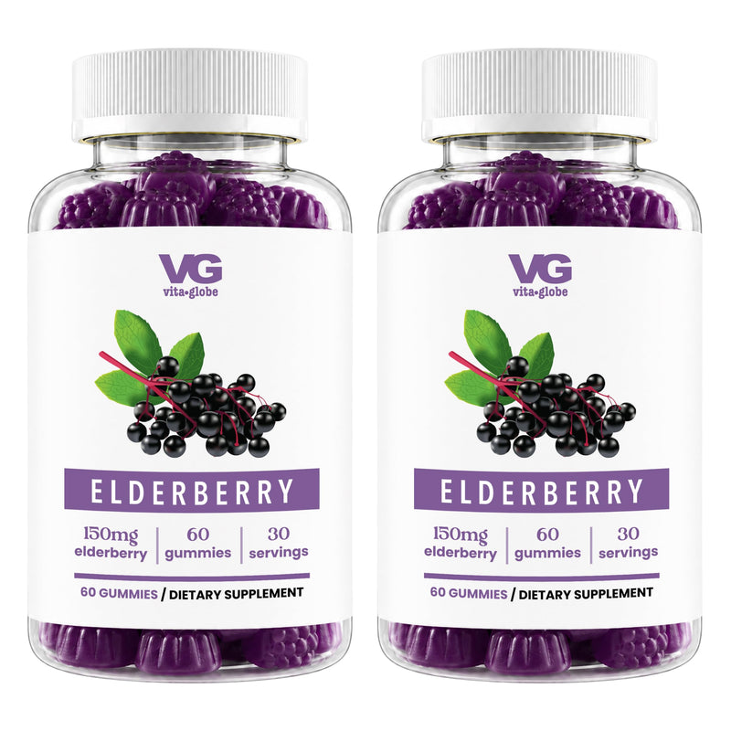 Elderberry Gummies with Vitamin C, Zinc, Immune Support Vegan | Sambucus Elderberry Extract, Daily Booster, Chewable Adult Vitamins, Non-GMO, 60 Gummies 60 Count (Pack of 2)
