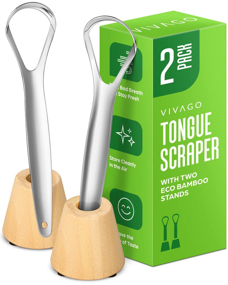 [Australia] - Tongue Scraper for Adults with Holder (2 Pack) - Metal Tongue Scraper for Tongue Cleaning and Reducing Bad Breath - Stainless Steel Tongue Scraper for Adults, Tongue Cleaner for Adults 