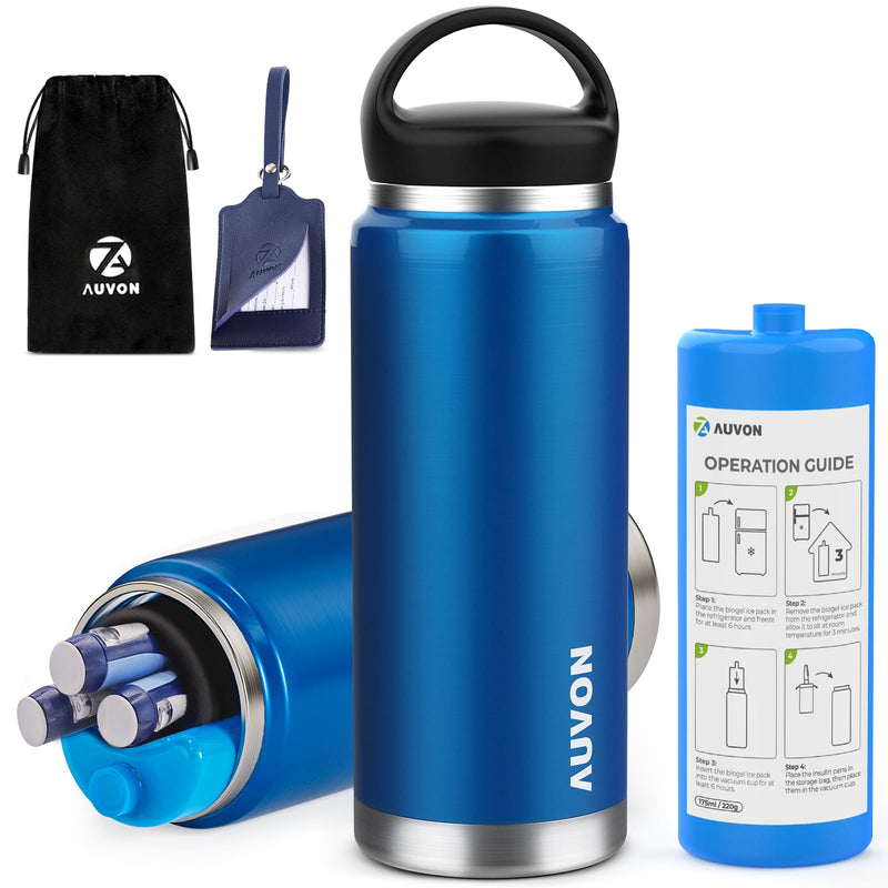 [Australia] - AUVON Large Insulin Pen Cooler for 3-6 Pens with Medical Tag, TSA Approved Insulin Travel Cooler with Portable Handle, Diabetic Travel Case with Gel Ice Pack and Anti-freezing Drawstring Bag 