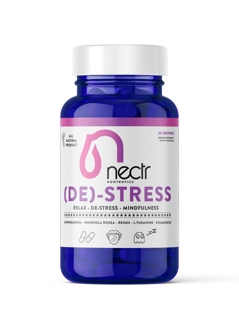 [Australia] - Nectr DE-Stress - Ashwagandha - Rhodiola Rosea - Reishi Extract 10:1 - L-Theanine - Chamomile Extract 20:1-30 Servings (60 Capsules) - Promotes Natural Mood Control for Relaxation - Made in Sweden 