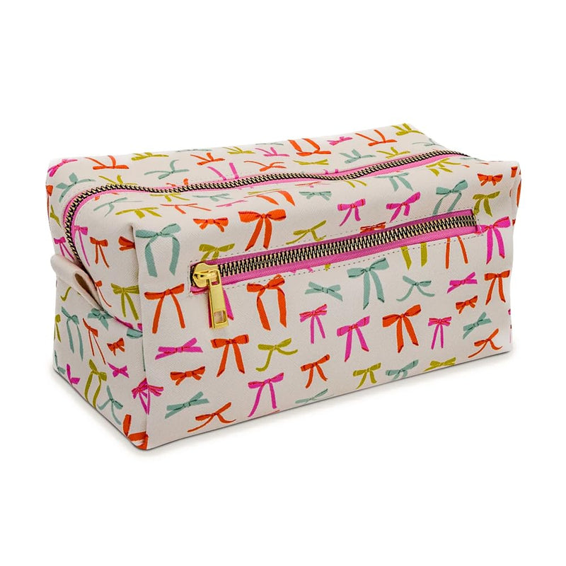 Studio Oh! Loaf Cosmetic Pouch - Makeup Organizer for Travel Size Toiletries - Metal Zippered Pouch Closes Securely - Water Resistant Vegan Leather - Put a Bow On It Loaf