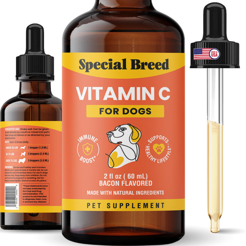 Vitamin C for Dogs, Helps Support Immune System, Vitamin C Liquid Supplement, Dog Immune Booster, Bacon Flavored, 2oz - PawsPlanet Australia