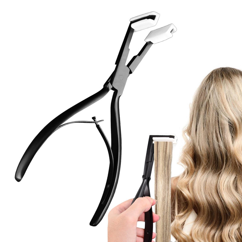 [Australia] - Tape in Hair Extensions Plier, Stainless Steel Flat Surface Extensions Tape Sealing Clamp Pliers Tool, Microlink Hair Extension Removal Tool Kit for Women Hair Extension Tools(Black) Black 