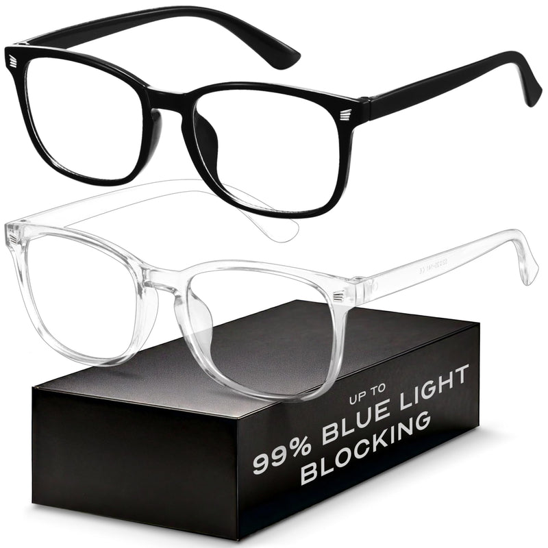 [Australia] - Blue Light Blocking Glasses - Fashion Square Eyeglasses, Anti UV Ray Computer Gaming Glasses Blue Blockers for Women/Men *Black & Transparent 2 