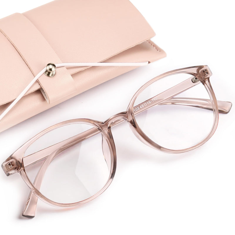 [Australia] - miyya Blue Light Blocking Glasses Women, Fashion Round Transparent Anti Blue Light Glasses with Anti Eyestrain & UV Glare *Flesh Pink Clear 