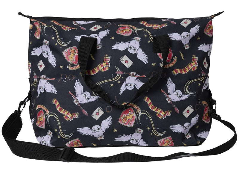 Harry Potter Tote Duffel Bag Hogwarts All Over Print Owl Glasses Carry On Travel Black