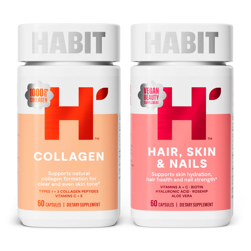 Habit Inner Beauty Bundle - Collagen (60 Capsules) + Hair Skin & Nails (60 Capsules), Supports Skin Hydration & Integrity, Hair & Nail Strength, Non GMO