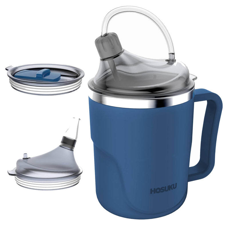 [Australia] - Spill-Proof Cup for Elderly, 13.5oz Stainless Steel Sippy Cup with Straw, Ideal for Seniors and Adults, Great for Water, Milk, and Soup (Blue), Health & Household Supplies Blue 