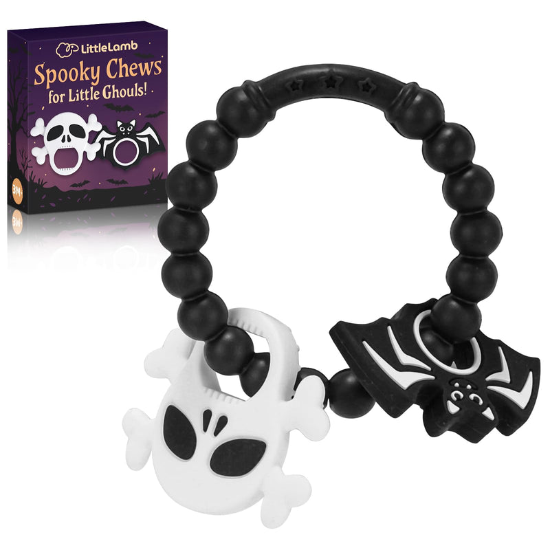 [Australia] - Halloween Baby Teething Ring Toys ‚Äì Skull & Bat Silicone Teethers for Newborns, Infants & Toddlers ‚Äì Sensory Chew Bracelet for Teething Relief ‚Äì Perfect Baby‚Äôs First Halloween Basket Stuffers 