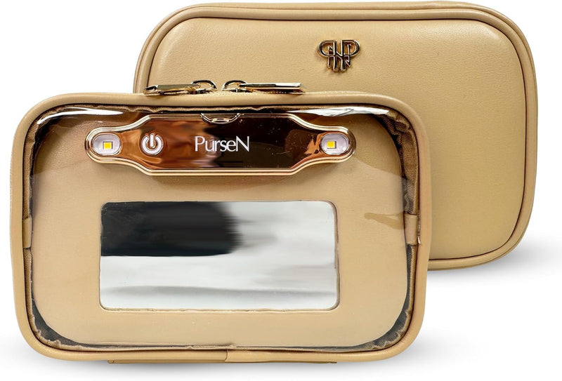 OFT 2024 LITTMINI Lighted Mirror Case - Small Makeup Bag with Detachable Mirror & Multiple Pouches for Organization - Vegan Leather, Mini Makeup Bag Ideal for Travel & Everyday Essentials (Nude) Nude