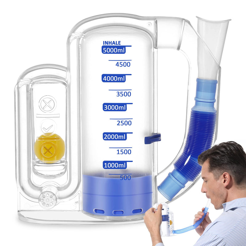 [Australia] - Incentive Spirometer, Breathing Exercise Device for Lungs, 5000ml Capacity for Deep Inhalation, Durable Medical-Grade PC Material | Airflow Indicator for Steady Inhalation Practice Blue 
