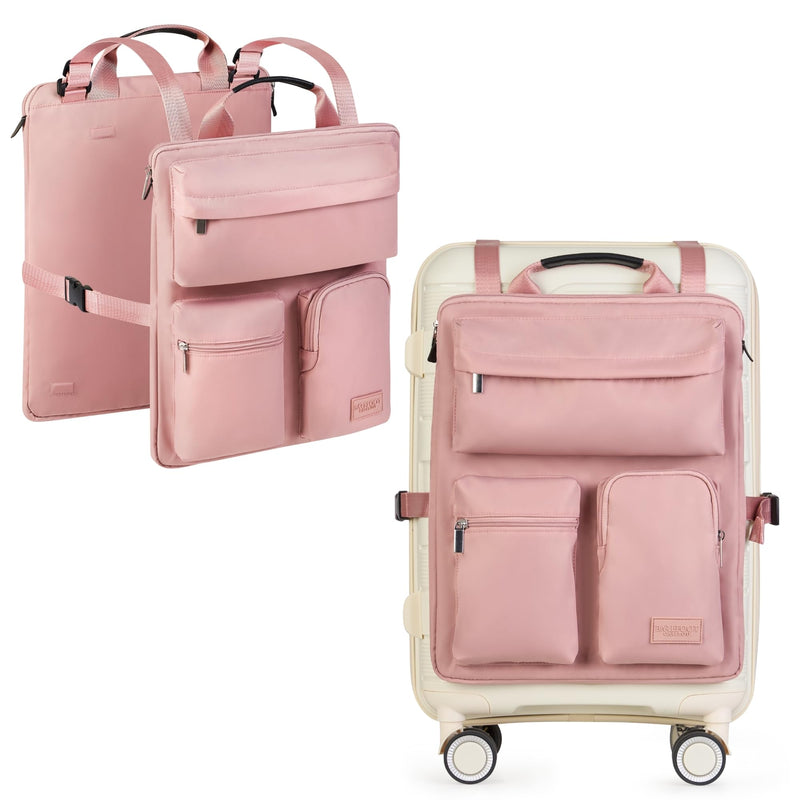 BAREFOOT CARIBOU Over Luggage Organizer, 16 Inch Laptop Sleeve (Pink) | Slides over carry on suitcase handle, storage pockets, adjustable straps, lightweight nylon, travel accessories bag Pink