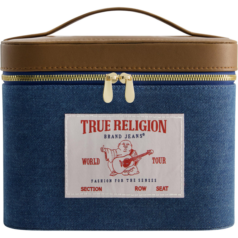 True Religion Women's Makeup Bag, Small Travel Cosmetic Zipper Pouch Organizer Denim