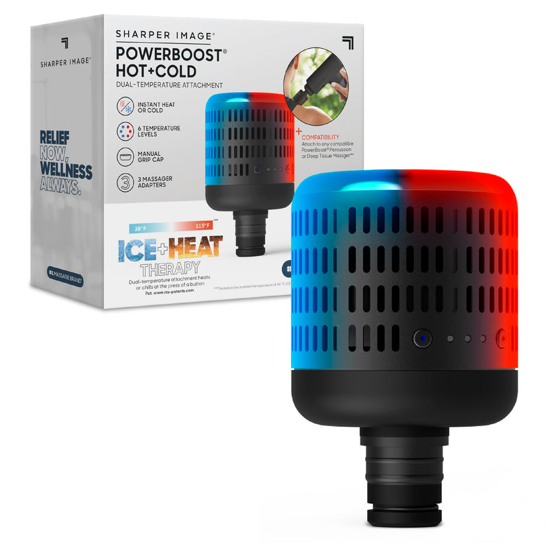 Sharper Image® Powerboost Hot + Cold Dual-Temperature Massage Gun Attachment - Instant Heat & Cold, 6 Temperature Levels, Compatible with Powerboost Massage Guns, Black Black - Hot + Cold