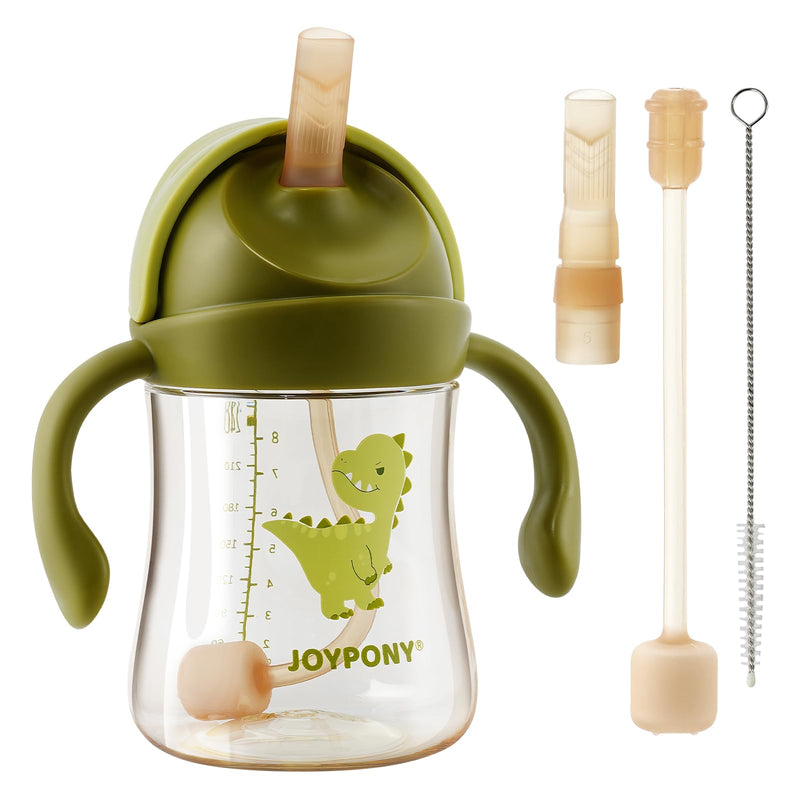 [Australia] - Sippy Cups for Toddlers 1-3, Spill Proof Weighted Straw Cup with Handle for Baby 6 Months + old, 2 Silicone Straws, PPSU, BPA Free, 9 oz (Green) 9 Ounces Green/1 PCS 