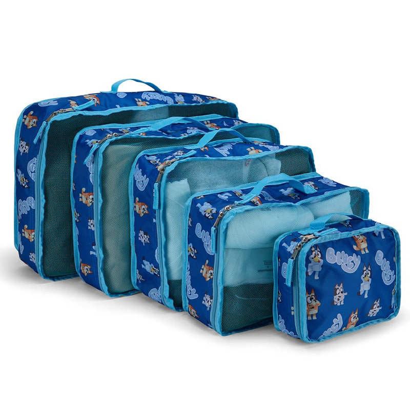 Bluey Packing Cubes for Kids - 5 Piece Luggage Organizer Set - Travel Accessories for Suitcase - Bluey Bingo Bandit Chilli Stripe Trixie - Packing Cube Set for Kids, Teens, Adults