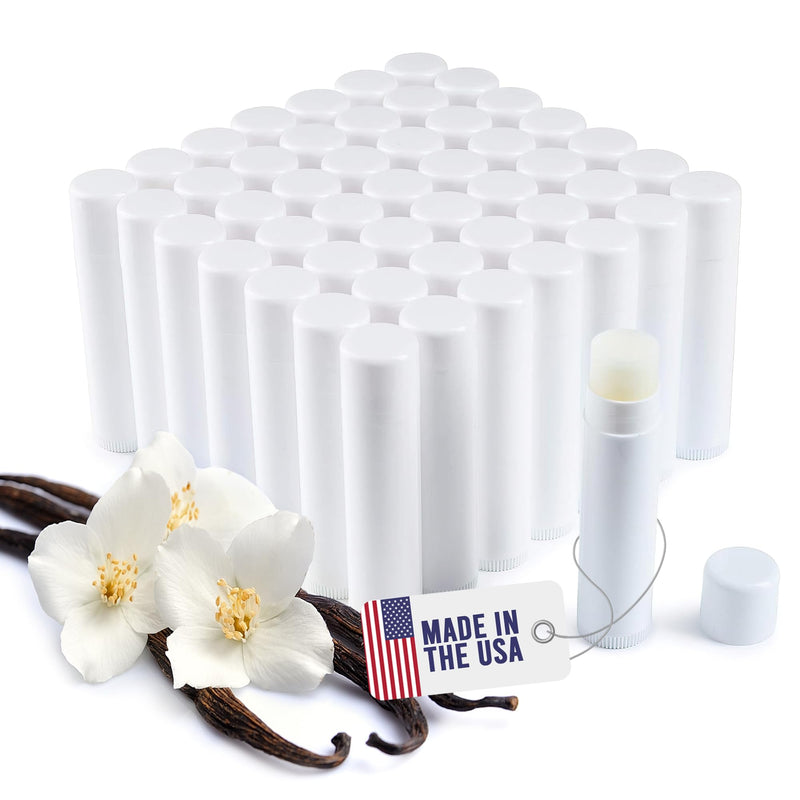 Lip Balm Bulk Unlabeled - Made in USA Bulk- Natural Ingredients Vitamin E Shea Butter - Custom Bulk For Party & Wedding Favors (50 Count, Vanilla) 50 Count (Pack of 1)
