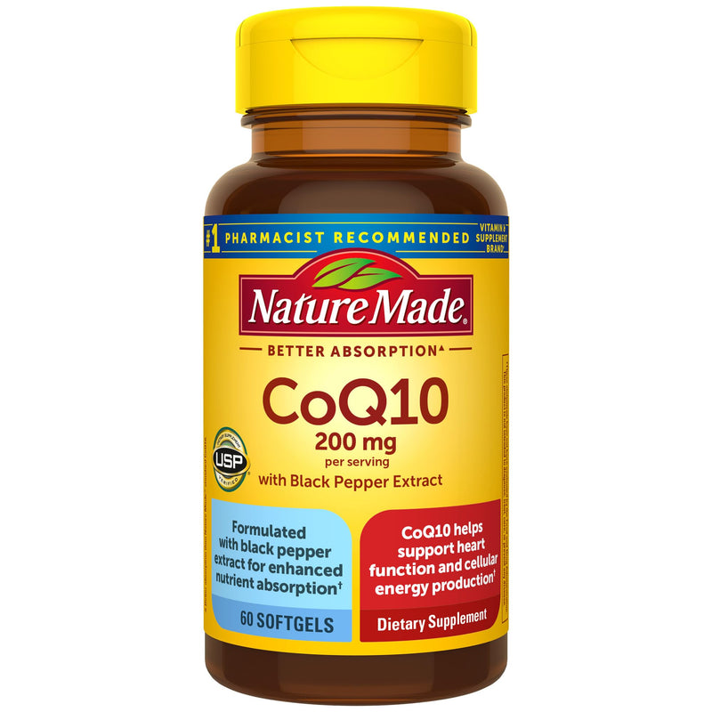 [Australia] - Nature Made CoQ10 200mg per Serving with Black Pepper Extract for Enhanced Nutrient Absorption, Heart Health Support, 60 Softgels, 30 Day Supply 