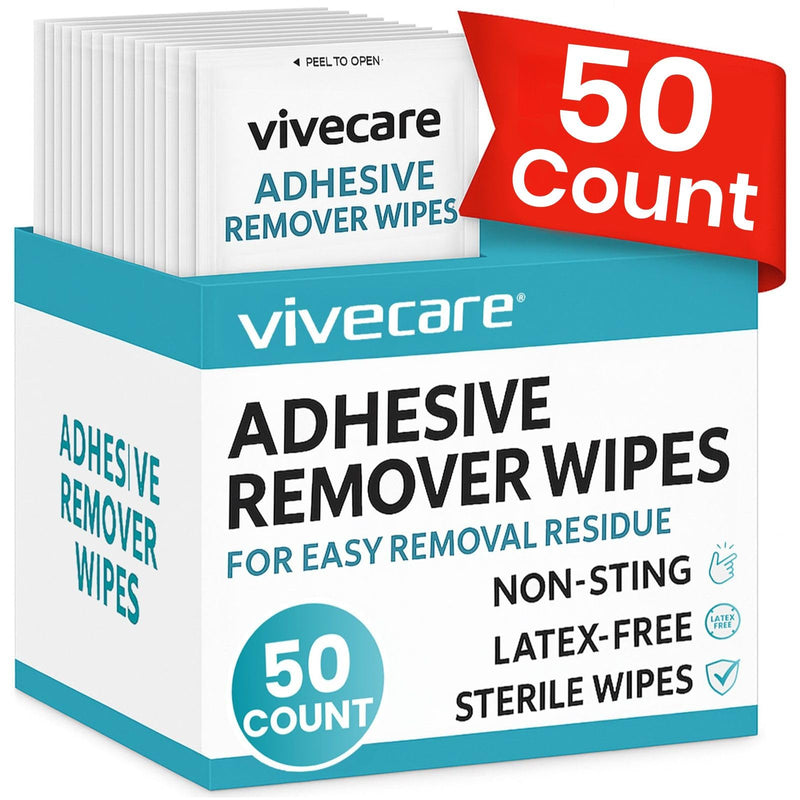 [Australia] - ViveCare Medical Adhesive Remover Wipes for Skin (50 Pack) - No Sting Adhesive Remover Pads - Ostomy & Stoma Adhesive Removal Wipes & Cleaner - Adhesive Barrier 50 