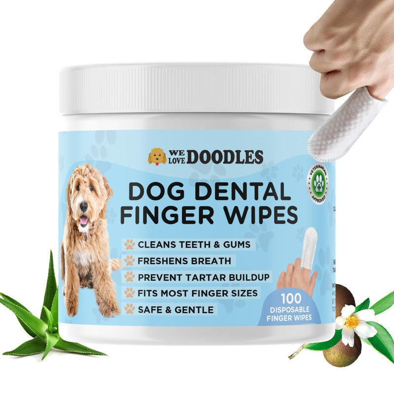 We Love Doodles Dog Teeth Cleaning Wipes - Pet Dental Finger Wipes for Dogs - Cleans Teeth and Gums, Freshens Breath Dog Dental Wipes, Prevents Tartar Buildup, Fits Most Finger Sizes - 100 PCS 100 Wipes - PawsPlanet Australia