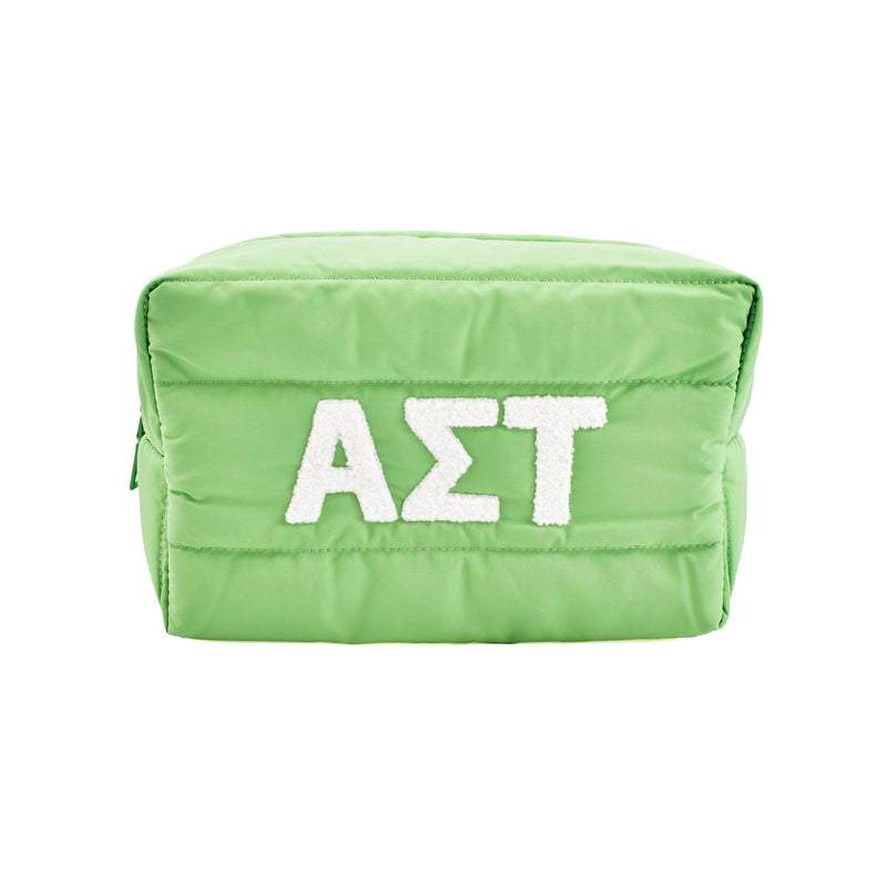 Alpha Sigma Tau Makeup Bag - Puffer Style with Sorority Letters, Travel Cosmetic Bag with Zipper Closure, Perfect Alpha Sigma Tau Sorority Gifts for Women