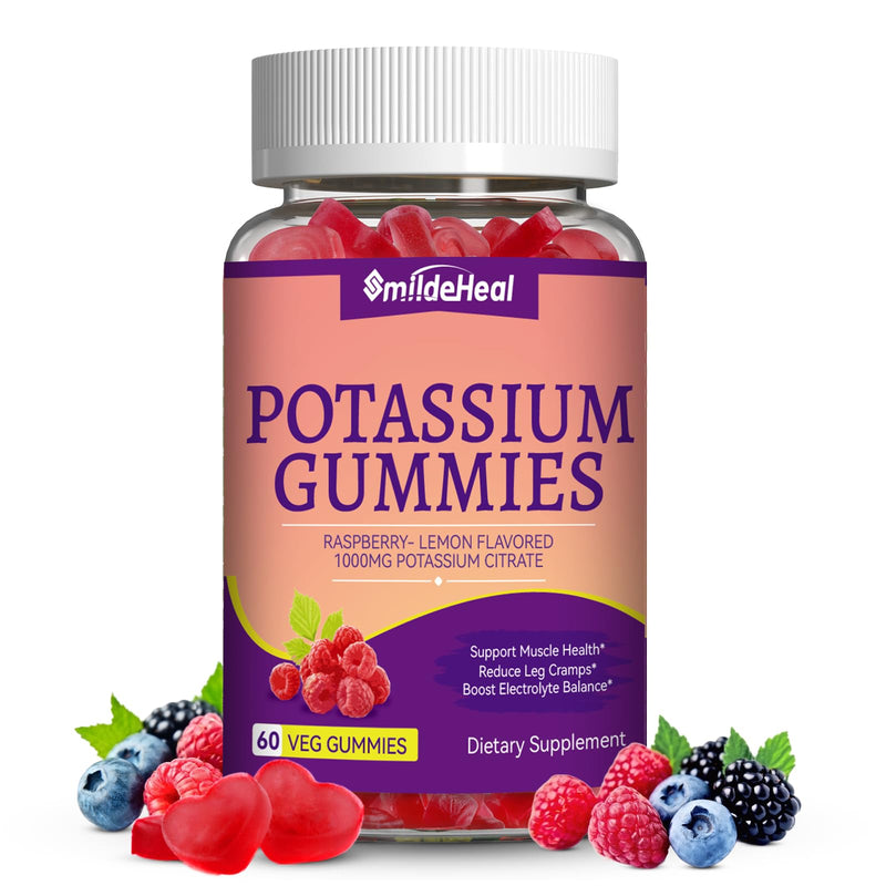[Australia] - Potassium Gummies,Chewable Potassium Supplement 1000mg for Adults, Support Leg Cramps & Muscle Health for Women & Men - Sugar-Free,Vegan,60 Count Raspberry Lemon 60 Count (Pack of 1) 