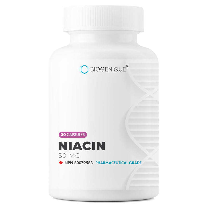 Biogenique Niacin 50mg - Vitamin B3 Niacin - Supports Energy Production, Healthy Metabolism & Nervous System Function - Energy Supplement - 30 Capsules Made in Canada, Non-GMO, Vegan 30 Count (Pack of 1)