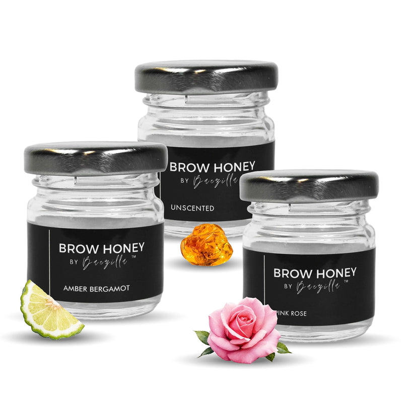 [Australia] - Brow Honey by Baezilla Eyebrow Gel Gift Set - Long Lasting Clear Gel With Brush & Waterproof Wax Lamination, Pack of 3 Variety Pack 