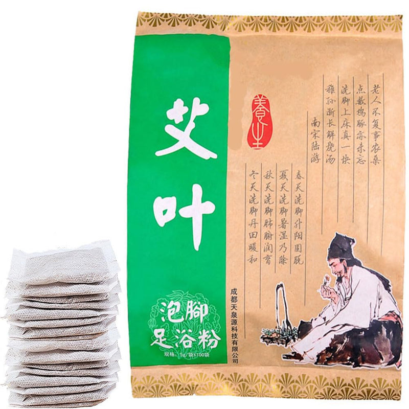 100Bags Mugwort Herb Foot Soak , Lymphatic Drainage Chinese Herbal Organic Wormwood Leg Foot Bath Bag, Chinese Herbal Foot Bath Spa Powder Kits Foot Reflexology Rela