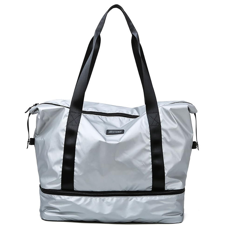 Womens Travel Weekender Bag Duffle Bag Overnight Bag with Shoe Compartment Carry-on Bag Sports Tote Gym Bag (Silver) Silver