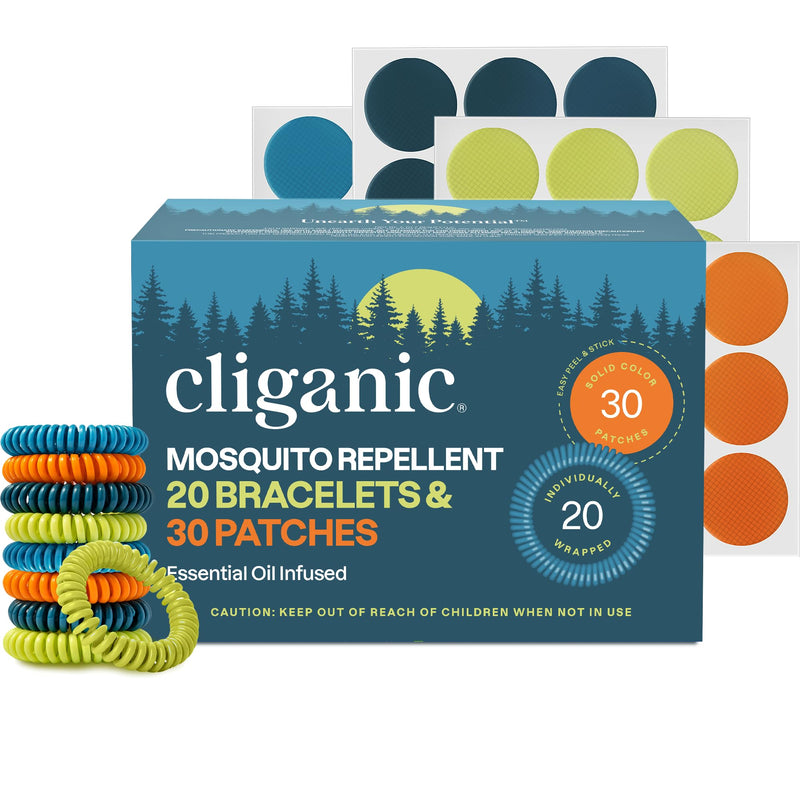 [Australia] - Cliganic Mosquito Repellent Bracelet Stickers Pack for Kids & Adults Multi Color, Natural DEET-Free, Essential Oil Infused 20 Bands with 30 Patches, Citronella Scent (50) 50 Count (Pack of 1) 