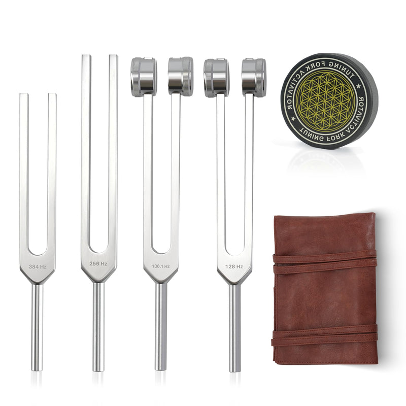 [Australia] - Tuning Forks for Healing Set ‚Äì Includes 128Hz, 136Hz, 256Hz, 384Hz & Activator, Portable in Red Leather Pouch ‚Äì Medical Grade Sound Healing Instruments for Chakra, Yoga, and Meditation Tuning Fork 4set 