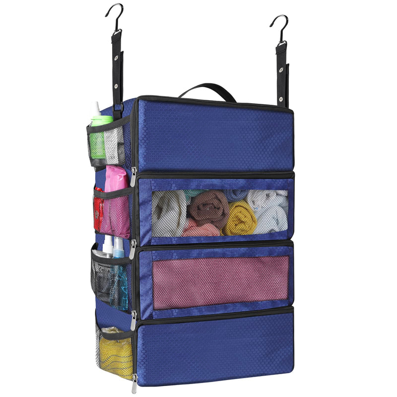 esouler Suitcase Organizer, Travel Luggage Organizer hanging packing cubes for travel，portable hanging travel shelves Collapsible closet organizer for Carry-on (Navy blue, Medium) Navy blue