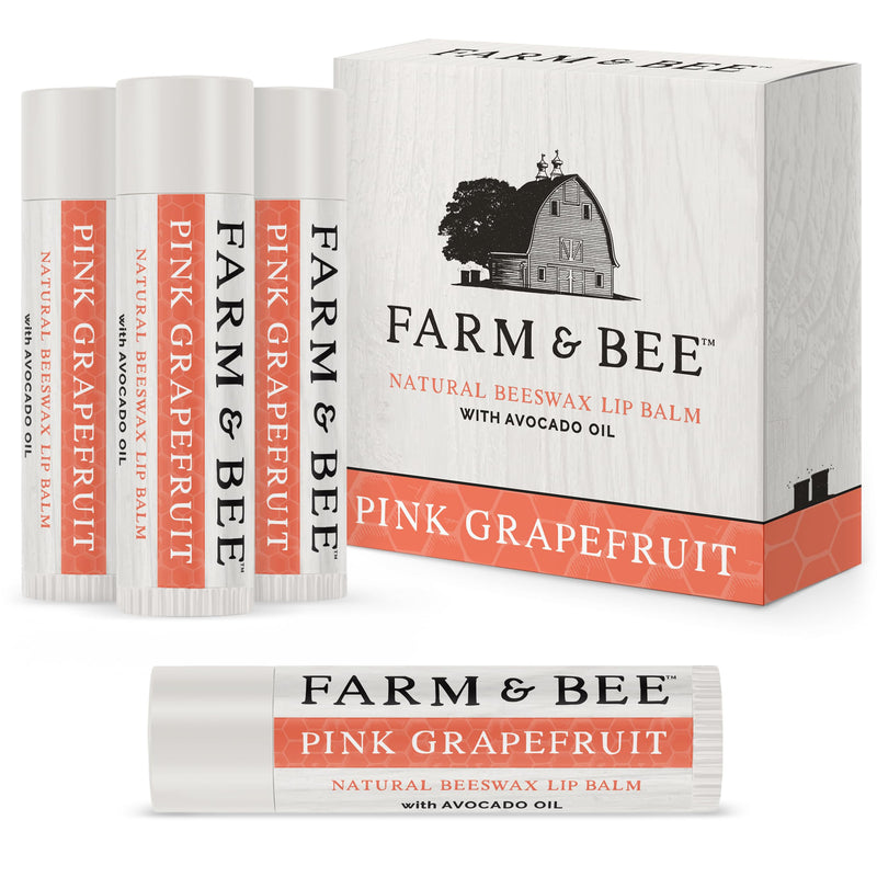 Natural Lip Balm - Organic & Natural Ingredients - Beeswax Based Moisturizing Lip Care Chapstick for Dry Cracked Lips - Great Gift Idea - Farm & Bee - 0.15oz (Pack of 4 - Pink Grapefruit) 1 Count (Pack of 4)