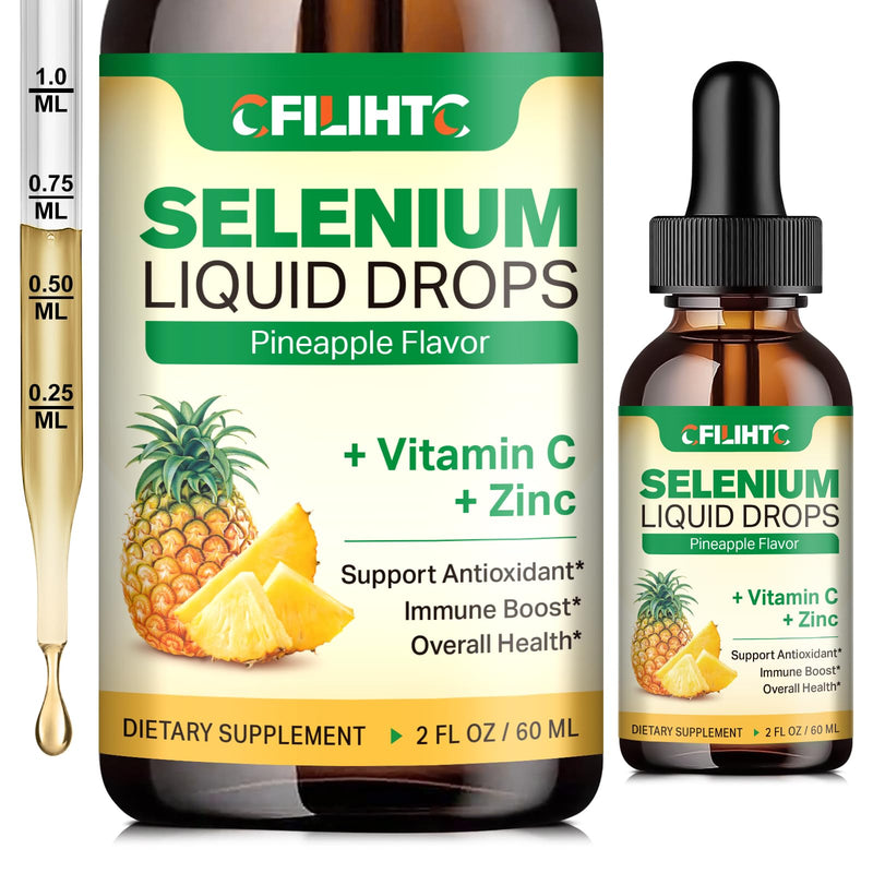 [Australia] - Selenium Liquid Drops, 200mcg Liquid Selenium Supplement with Vitamin C & Zinc, Support for Immune System, Antioxidant & Heart Health, High Absorption, Pineapple Flavor, 2 Fl Oz Pineapple-200mcg Selenium 2 Fl Oz (Pack of 1) 