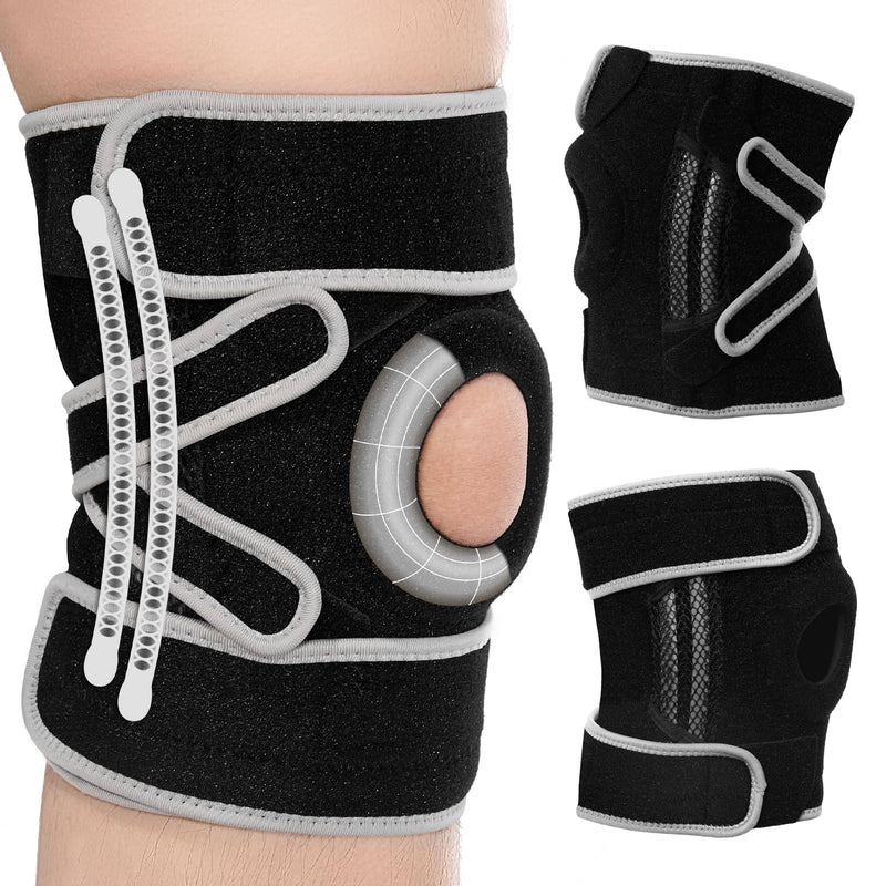 [Australia] - POWERLIX Adjustable Compression Knee Brace for Men & Women, featuring Stabilizers & Patella Support, Optimal Recovery for Knee Pain, Medical Knee Sleeve for Arthritis, Weightlifting, Dance, Running Large Black with Strap 