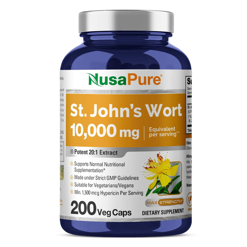 [Australia] - NusaPure St. John's Wort 10,000mg 200 Veggie Capsules (Vegetarian, Non-GMO) Bioperine 