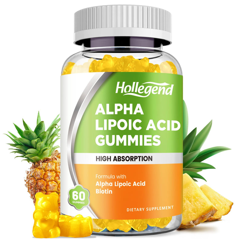[Australia] - Alpha Lipoic Acid Gummies 1000Mg with Biotin, High Absorption Chewable ALA Supplement for Antioxidant, Brain Health and Nerve Support, Pineapple Flavor, Sugar Free, 60 Chews 60 Count (Pack of 1) 