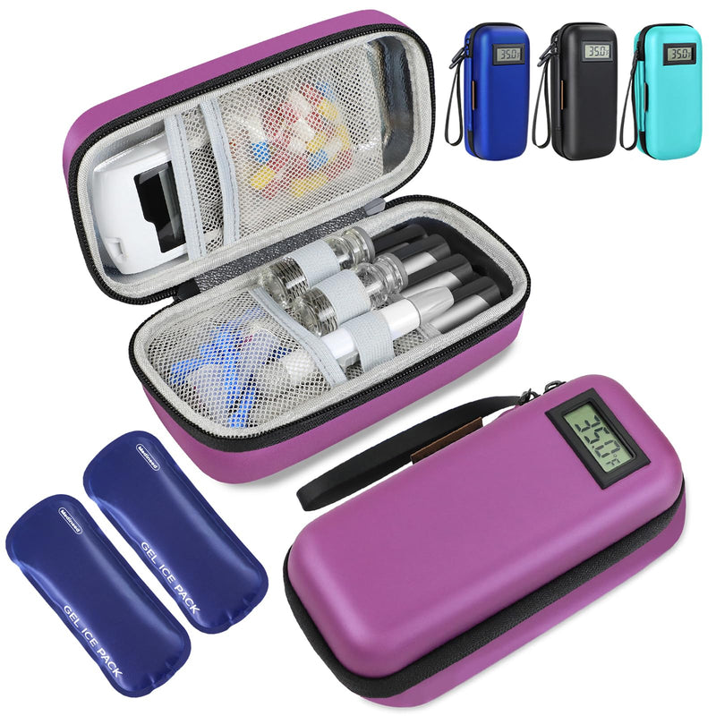 [Australia] - Insulin Cooler Travel Case, Portable Temperature Display Medicine Travel Cooler, Diabetes Case with 2 Reusable Ice Packs TSA Approved for Diabetic Supplies Patent Pending(Purple) Purple 