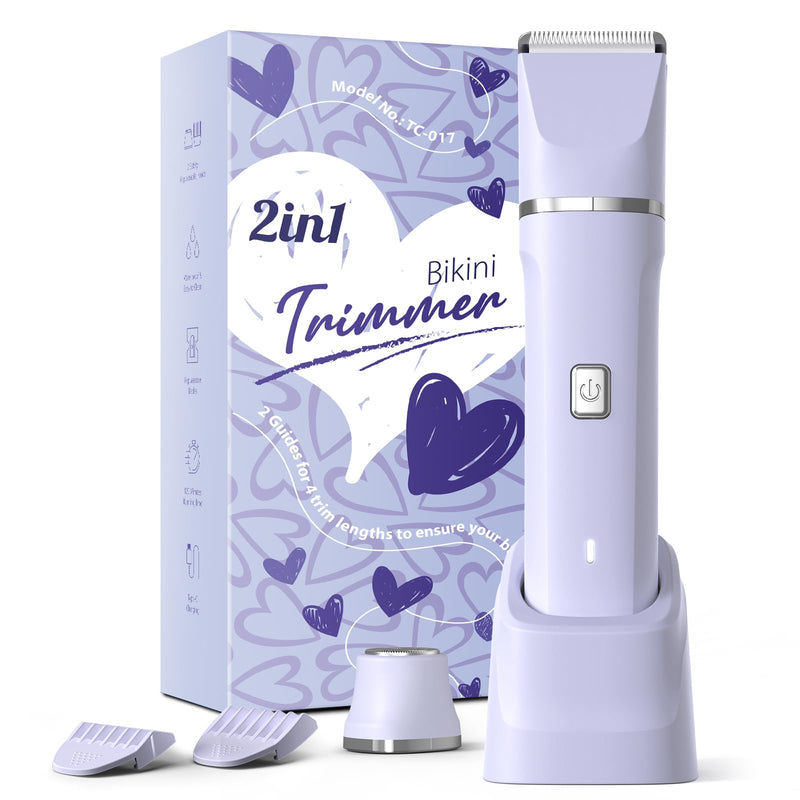 [Australia] - Electric Razors for Women - Wet/Dry Womens Electric Shaver for Bikini/Pubic Hair/Face/Legs/Intimate Area, epilators Hair Removal with Dock Charging, Christmas Gifts & Stocking Stuffers (Purple) 2-in-1 Purple 