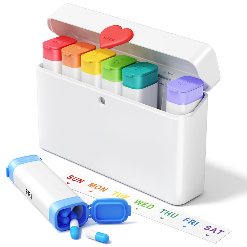 Daviky Weekly Pill Organizer 2 Times a Day, 7 Day AM PM Travel Pill Box | 14 compartments for 7-day AM PM use, compact and travel-friendly, with clear labels and secure storage for pills and vitamins White