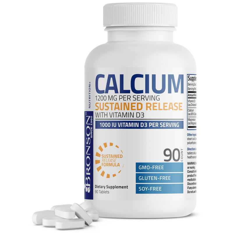 Bronson Calcium 1200 mg Sustained Release + Vitamin D3 1000 IU, 90 Tablets | Magnesium 80 mg, Bone Health Support, Steady Calcium Release, Non-GMO, Gluten-Free & Soy-Free 90 Count (Pack of 1)