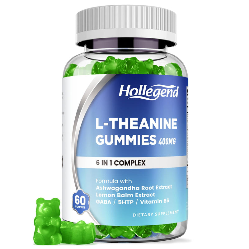 L-Theanine Gummies, l'theanine 400mg Supplement for Adults & Kids | With Ashwagandha, GABA, 5HTP, Lemon Balm, Vitamin B6, Relax, Zzz & Focus Support, Vegan, Lemon Flavor, 60 Chewables 1 Count (Pack of 60)