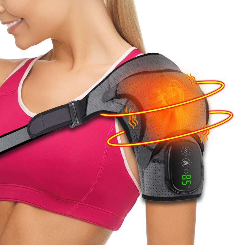 [Australia] - Heated Shoulder Brace for Men Women, USB Rechargeable Shoulder Heating Pads, Shoulder Massager for Pain Relief, Cordless Heated Shoulder Wraps for Left Right Rotator Cuff Support, 5000mAh 
