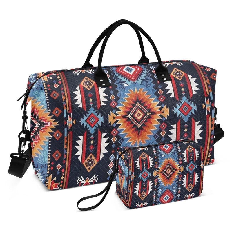 Kigai Native American Tapestry Patterns Travel Duffel Bags 2PCS,Sports Duffel Bags for Men Women,Weekender Overnight Bag Gym Tote Bag with Toiletry Bag