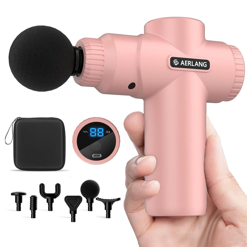 [Australia] - AERLANG Mini Massage Gun-Pink，Muscle Deep Tissue Massager Gun, Handheld Percussion Massager, Portable Quiet Massage Gun with Carry Case for Home Office Gym Motehr Day Gifts for Women Men Her Pink 
