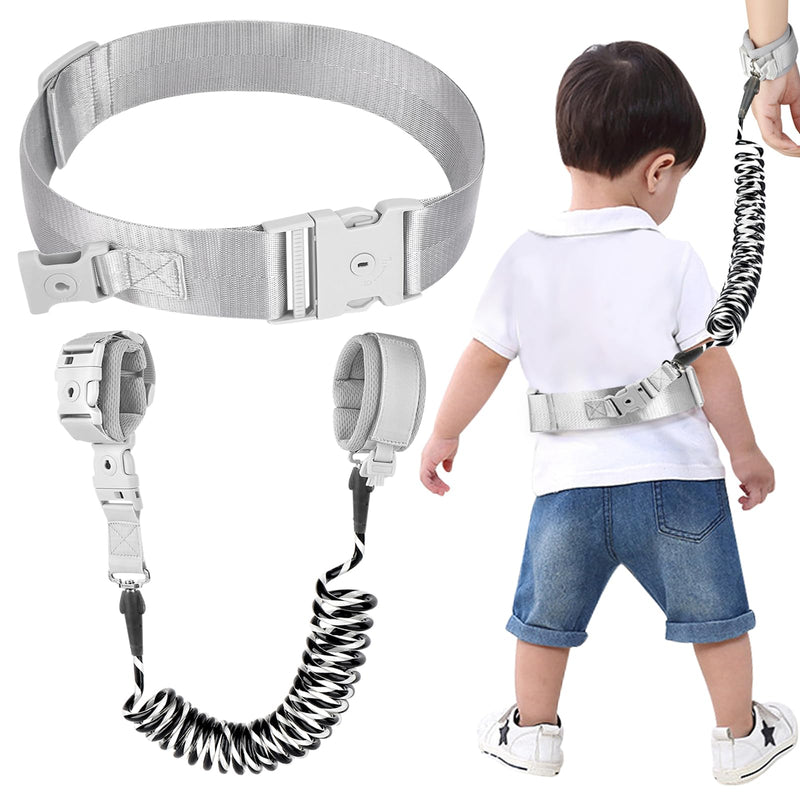 [Australia] - Accmor Toddler Waist Leash Belt, Reflective Baby Anti Lost Wrist Link, Kids Walking Harnesses Children Wristband Tether Leashes with Lock for Boys Girls Ages 1-4 to Outdoor Travel (Black) Black Reflective Wristlink/ Gray Belt 